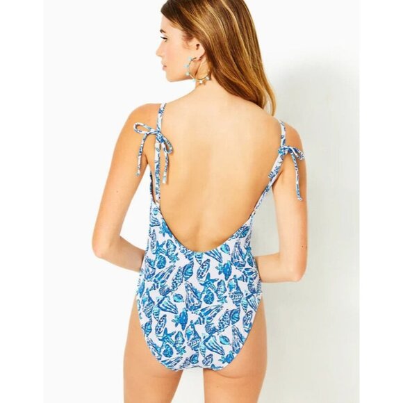 Lilly Pulitzer LIMA ONE PIECE RESORT WHITE BLUE SHELL Swimsuit Swim SIZE 16 - Picture 3 of 4